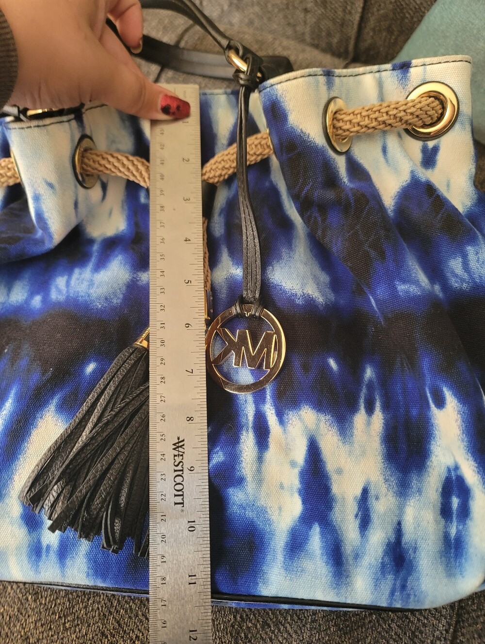 Michael Kors Marina Tie Dye Large Blue Gathered Tote NWT - Picture 7 of 17